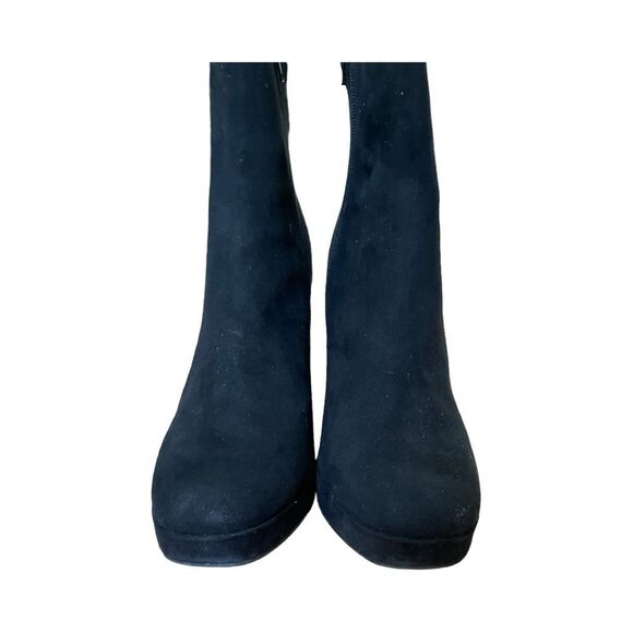 LC Lauren Conrad Halima Stacked Heel Boots Black Faux Suede Round Toe Ankle Boot - Picture 8 of 11